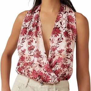 NWOT Free People Intimately Sleeveless Open Back Deep V-Neck Bodysuit Neck Wrap